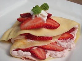 strawberry crepes filled with cream cheese and fresh strawberries