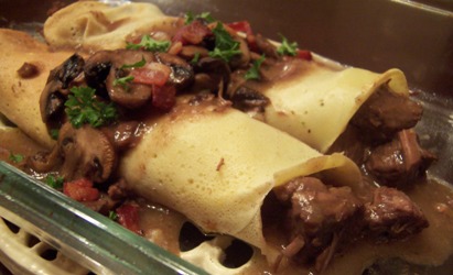 Beef burgundy crepes