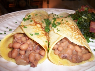 Hoppin John Black Eyes Peas Recipe in Cornmeal Crepes