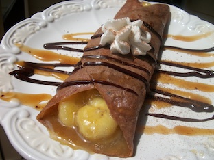 Chocolate Crepes with Caramel and Bananas