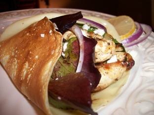 Grilled chicken salad in crepes