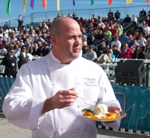 Judge Joel tasting our crepes recipe