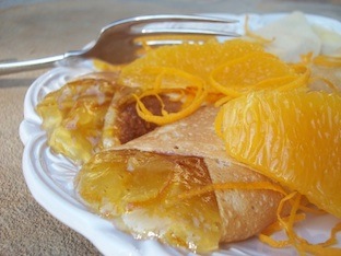 crepes with orange marmalade and fruit